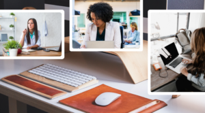 A collage of physicians at different work desks, preparing for their medical specialty boards.